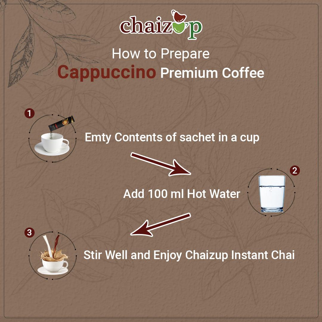 Chaizup Premium 1-Min Instant Cappuccino Coffee Premix - 6 Sachets | Cappuccino Flavours | 6 Servings | 120g